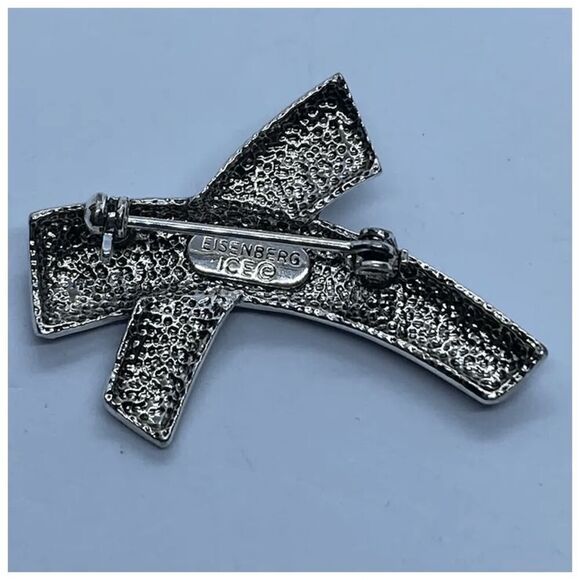 Eisenberg Ice Silver Tone Rhinestone Covered Swoosh / "X" Abstract Brooch / Pin - Picture 2 of 7